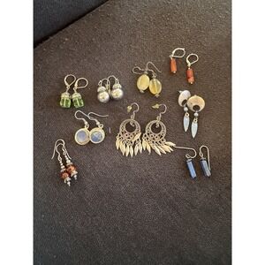 Lot Of 9 Vintage Sterling Silver Earrings Lot  Earring Lapis Abalone Dangle #354